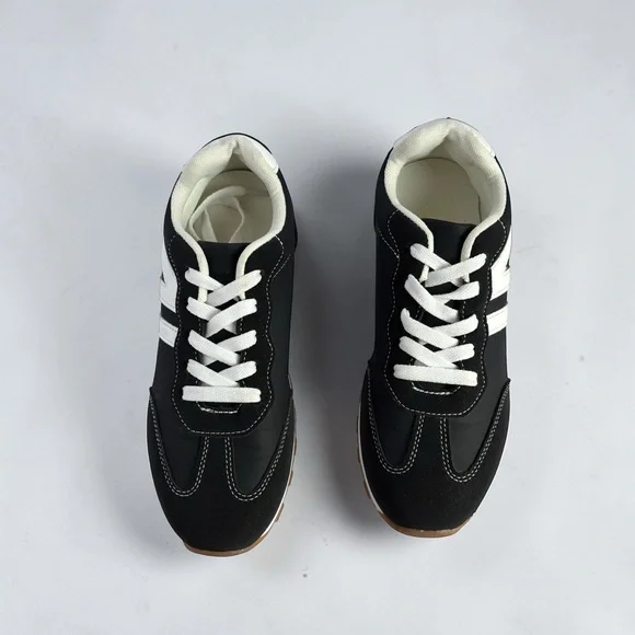 Black White Retro Sneakers Lace Up Athletic Casual Shoes Gum Sole Size 7.5 - Picture 13 of 15